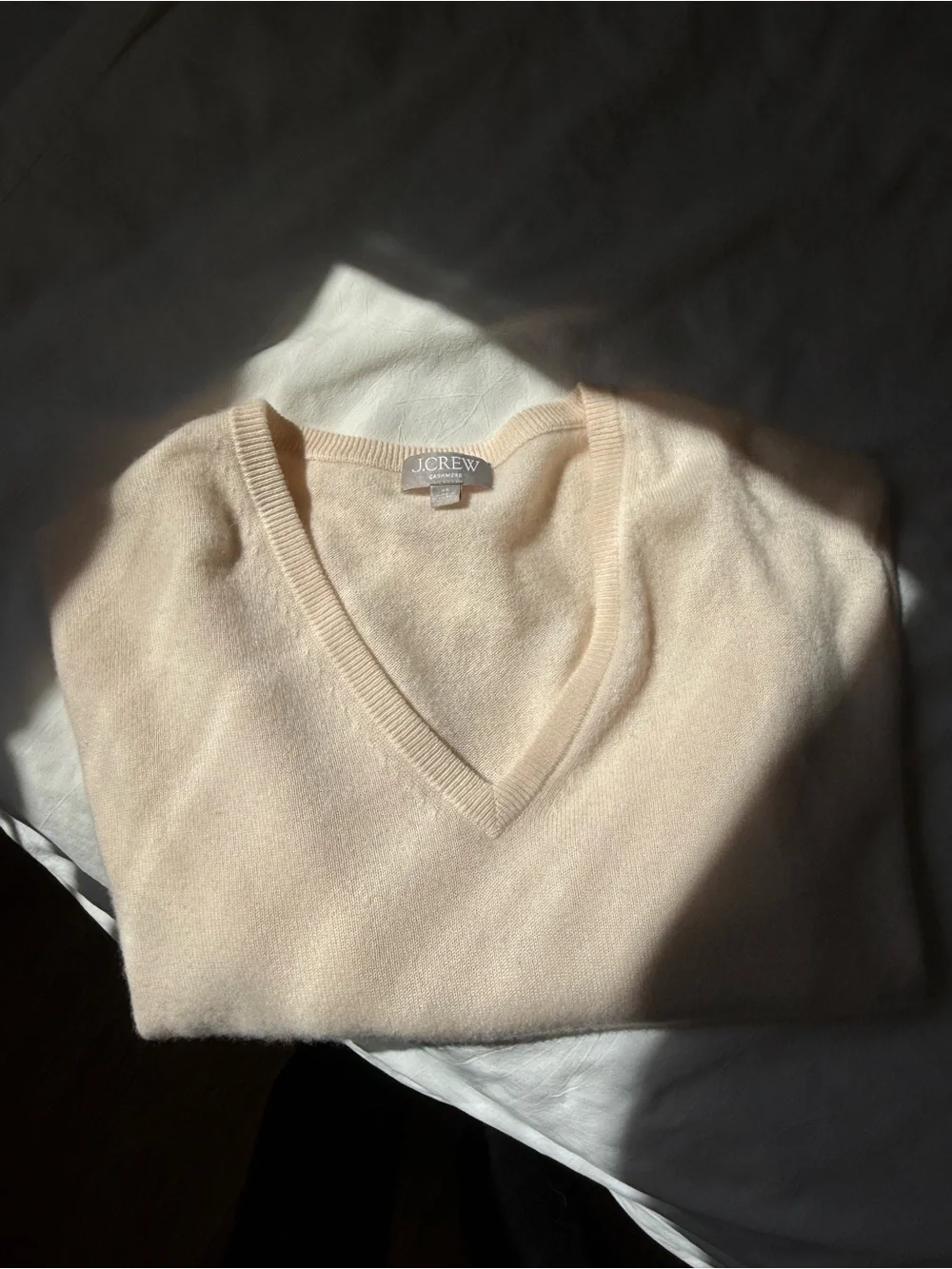 J. Crew Women's Light Cream V-Neck Cashmere Sweater